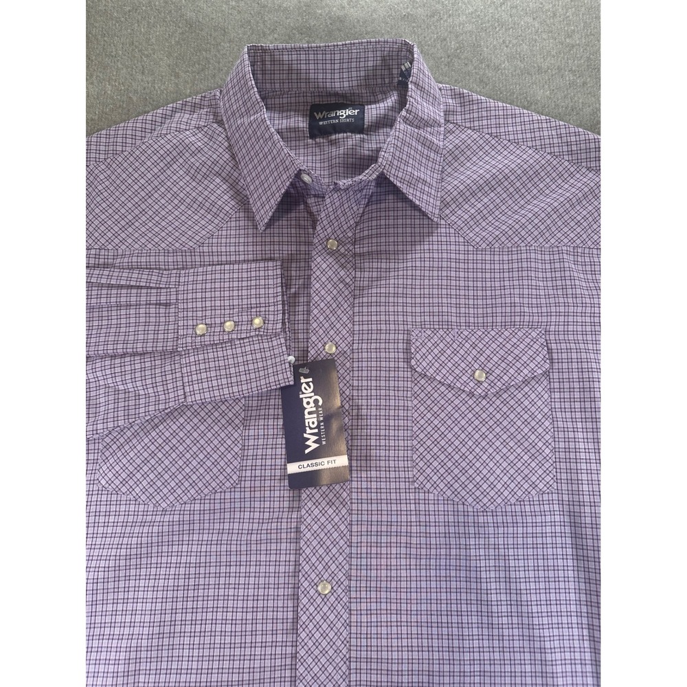 Wrangler Western Shirts Mens XXL Purple Plaid Long Sleeve Snap Button Down 75204